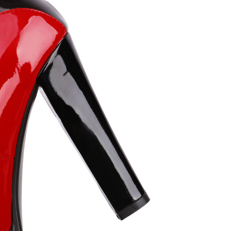 Bicolor Chunky Heel Mary Jane Platform Pumps for Women