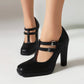 Square Toe T Strap Buckle Straps Chunky Heel Mary Jane Platform Pumps for Women