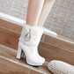 Booties Round Toe Fold Fur Block Chunky Heel Platform Short Boots for Women