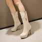 Love Hearts Buckles Tassel Block Chunky Heel Platform Mid-Calf Boots for Women