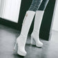 Round Toe Pearls Flowers Block Chunky Heel Platform Knee High Boots for Women