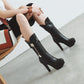 Round Toe Rhinestone Flowers Block Chunky Heel Platform Mid-Calf Boots for Women