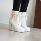 Booties Stars Buckles Lace-Up Block Chunky Heel Platform Short Boots for Women
