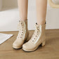 Booties Lolita Lace Lace-Up Block Chunky Heel Platform Short Boots for Women