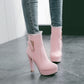 Booties Lace Rhinestone Side Zippers Block Chunky Heel Platform Short Boots for Women
