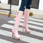 Round Toe Tassel Block Chunky Heel Platform Knee High Boots for Women