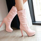Round Toe Bows Block Chunky Heel Platform Mid-Calf Boots for Women