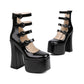 Round Toe Buckle Straps Chunky Heel Mary Jane Platform Pumps for Women