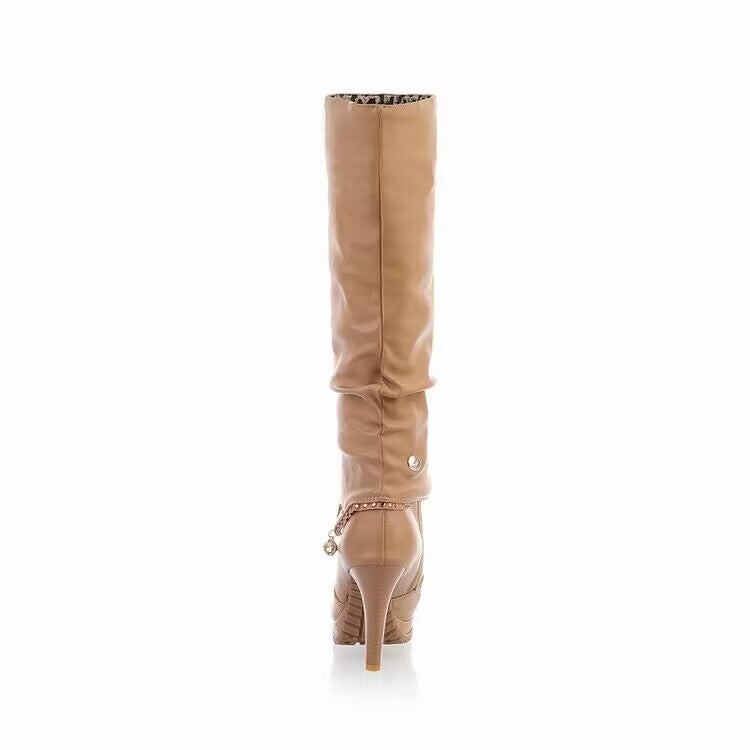 Rhinestone Pendants Stiletto Heel Platform Knee-High Boots for Women