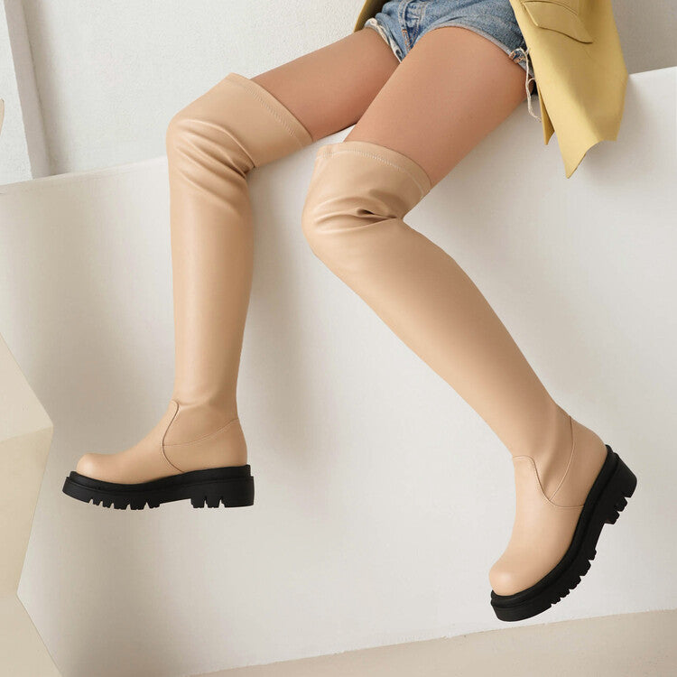 Round Toe Platform Over the Knee Boots for Women