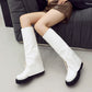 Fold Round Toe Mid Calf Boots for Women
