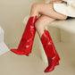 Fold Pointed Toe Wedge Heel Mid Calf Boots for Women