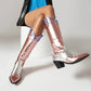 Pointed Toe Beveled Heel Glossy Mid Calf Western Boots for Women
