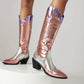 Pointed Toe Beveled Heel Glossy Mid Calf Western Boots for Women
