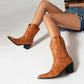 Cowboy Pointed Toe Beveled Heel Flowers Printed Mid Calf Western Boots for Women