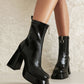 Booties Glossy Zippers Chunky Heel Platform Short Boots for Women
