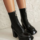Booties Glossy Zippers Chunky Heel Platform Short Boots for Women