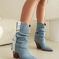 Western Cowboy Fold Pointed Toe Beveled Heel Mid-Calf Boots for Women