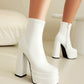 Booties Square Toe Side Zippers Chunky Heel Platform Short Boots for Women
