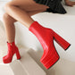 Booties Square Toe Side Zippers Chunky Heel Platform Short Boots for Women