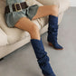 Western Cowboy Fold Pointed Toe Beveled Heel Knee High Boots for Women
