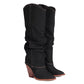 Western Cowboy Fold Pointed Toe Beveled Heel Knee High Boots for Women