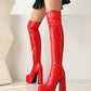 Glossy Side Zippers Square Toe Chunky Heel Platform Over-The-Knee Boots for Women