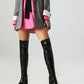 Glossy Side Zippers Square Toe Chunky Heel Platform Over-The-Knee Boots for Women