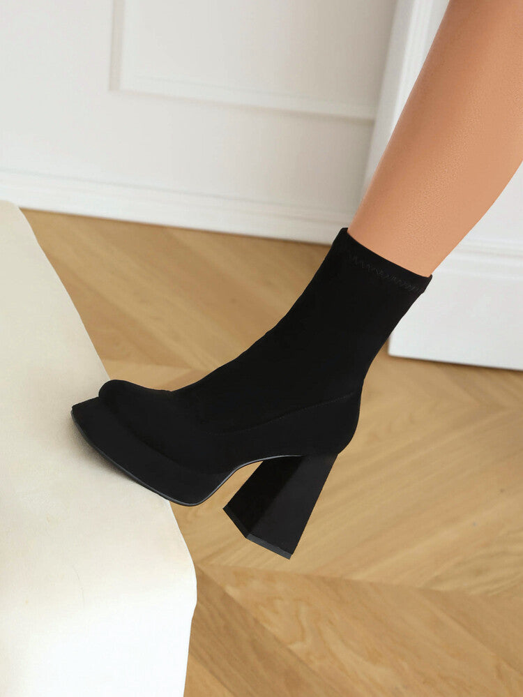 Booties Prints Zippers Chunky Heel Platform Short Boots for Women
