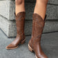 Western Pointed Toe Rivets Beveled Heel Mid-calf Boots for Women