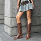 Western Pointed Toe Rivets Beveled Heel Mid-calf Boots for Women
