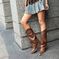 Western Boots Fold Pointed Toe Beveled Heel Rivets Mid-calf Boots for Women