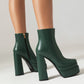 Booties Glossy Side Zippers Chunky Heel Platform Short Boots for Women