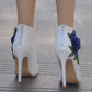 Women Embroidery Roses Stiletto Heel Pointed Toe Wedding Short Boots