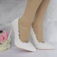 Women Lace Pearls Stiletto Heel Shallow Pointed Toe Bridal Wedding Pumps
