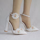 Women Pointed Toe Flower Block Heel Wedding Sandals