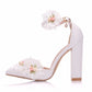 Women Pointed Toe Flower Block Heel Wedding Sandals