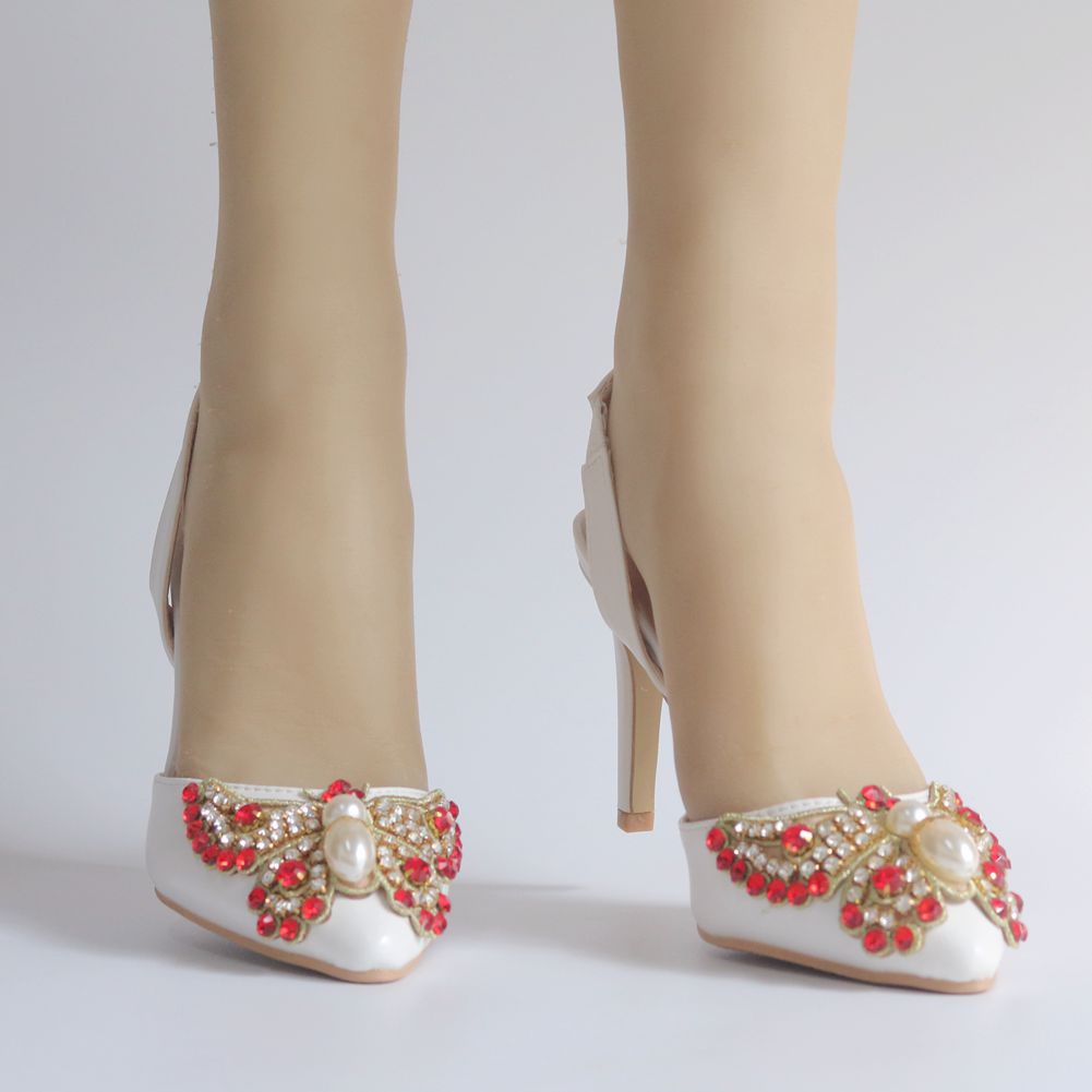 Women Rhinestone Pointed Toe Slingbacks Stiletto Heel Wedding Sandals