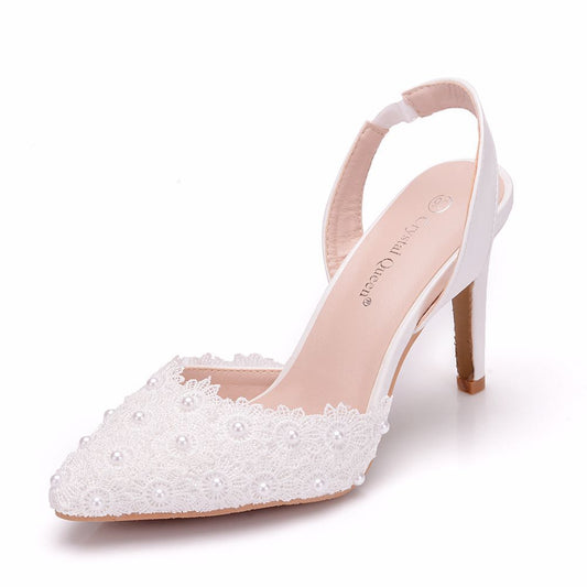 Women Lace Pointed Toe Slingbacks Wedding Stiletto Heel Sandals