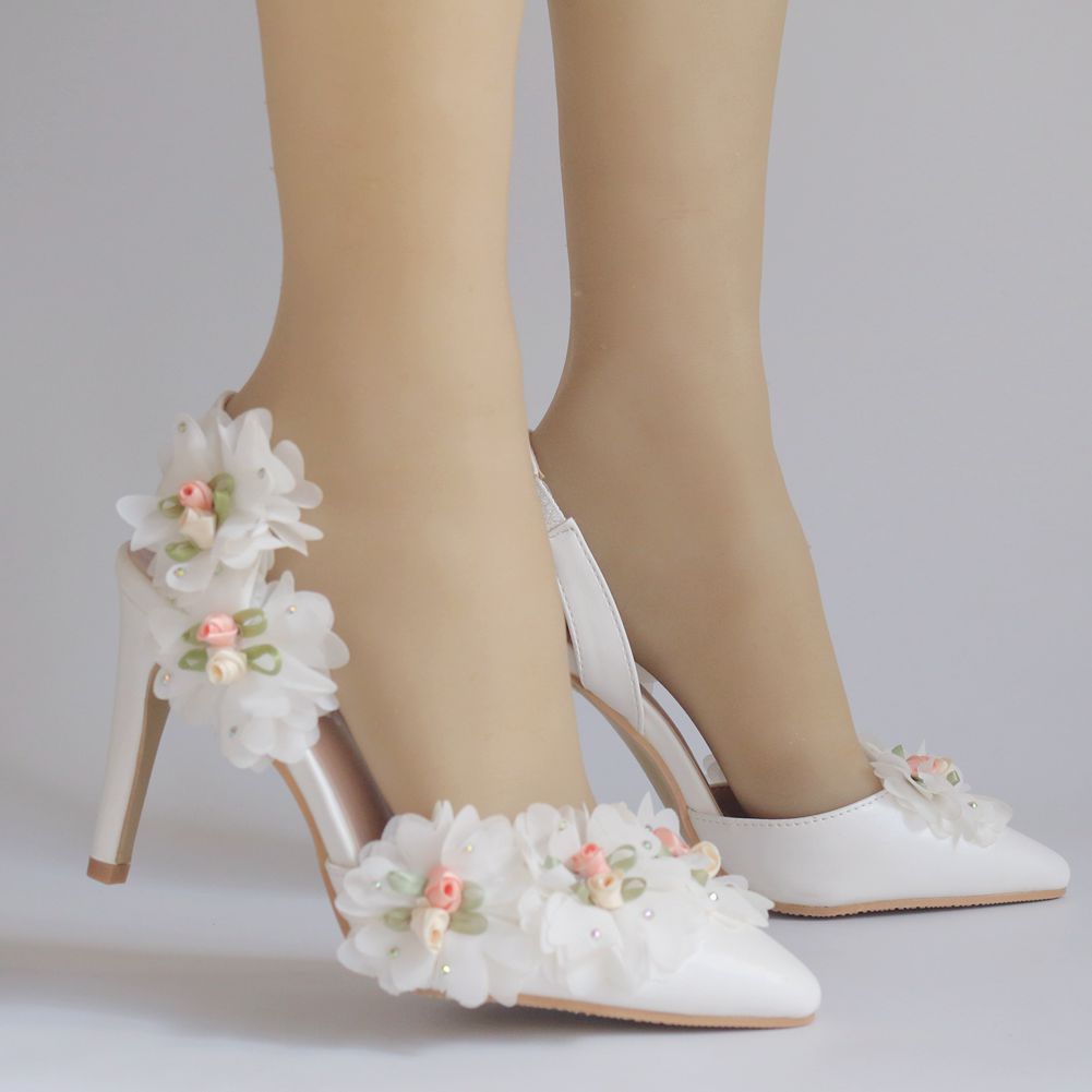 Women Flora Pointed Toe Slingback Bridal Wedding Stiletto Heel Sandals