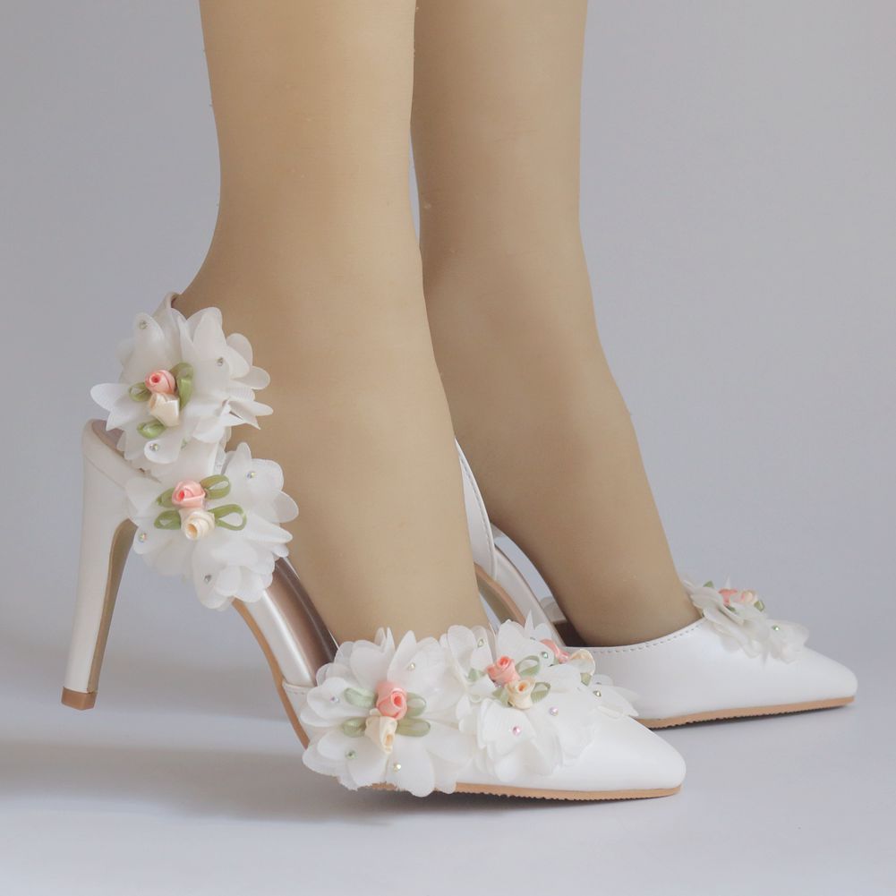 Women Flora Pointed Toe Slingback Bridal Wedding Stiletto Heel Sandals