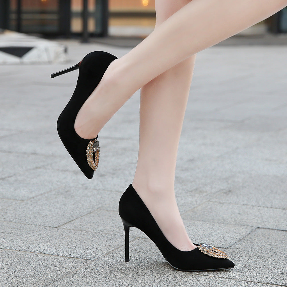 Ladies Glittery Rhinestone Pointed Toe Shallow Stiletto Heel Pumps