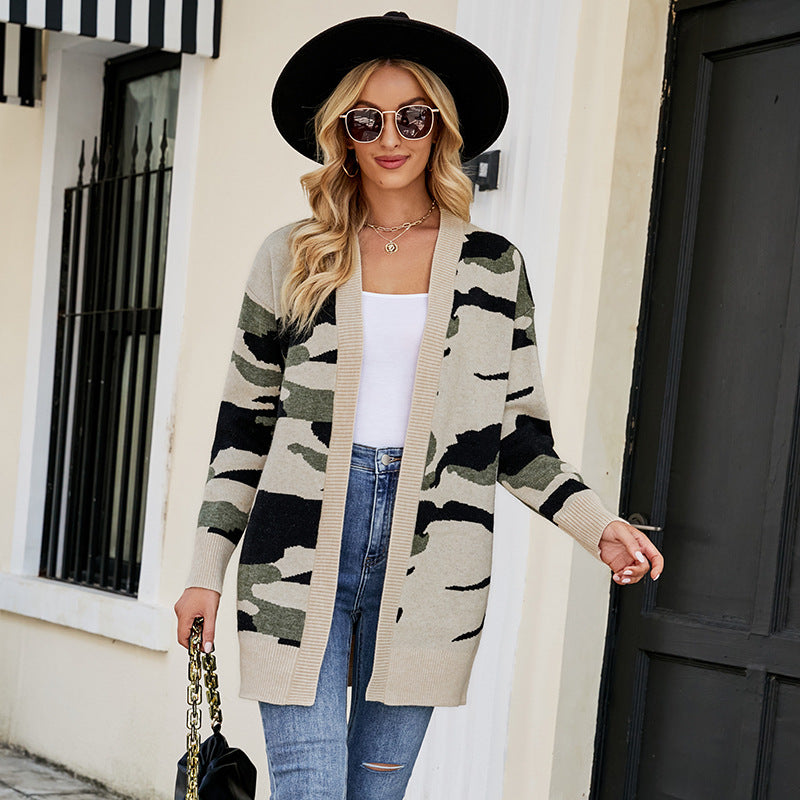Cardigans Kniting Camo Long Sleeves for Women