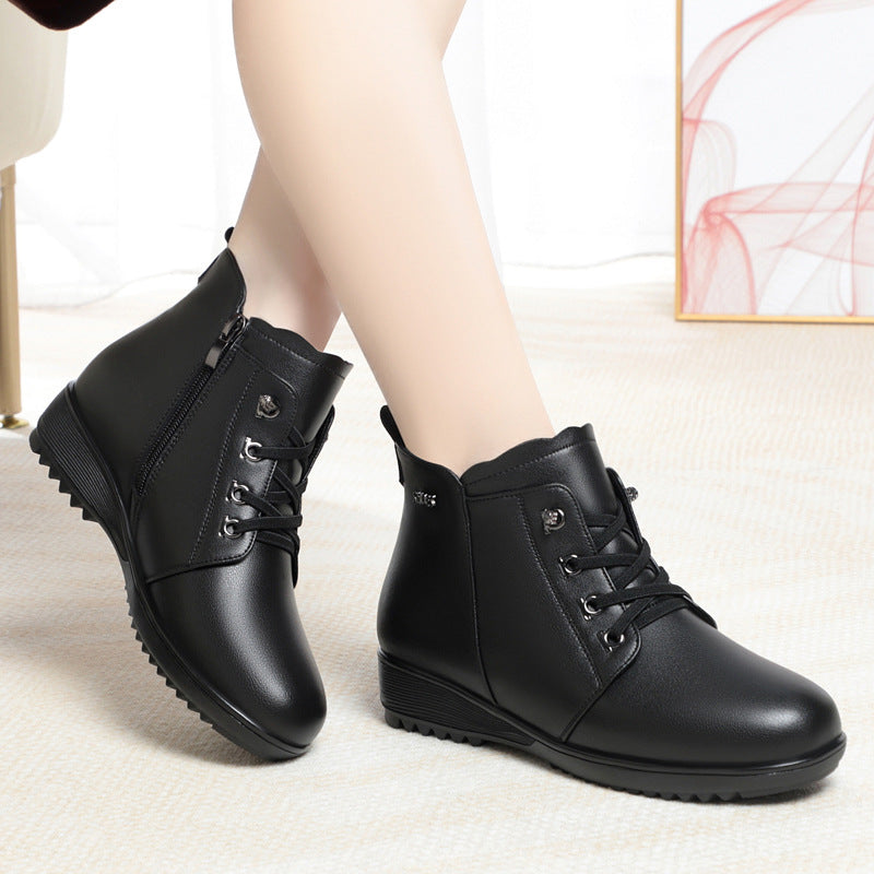 Ankle Boots Warm Fluff Lace-Up Flats Booties for Women