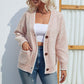 Cardigans Kniting Bicolor Pockets Buttons Long Sleeves for Women