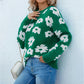 Ladies Sweaters Kniting Round Collar Pullover Bicolor Flowers Long Sleeve