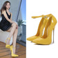 Ladies Glossy Pointed Toe Shallow Ankle Strap Stiletto Heel Pumps
