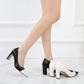 Ladies Bicolor Pointed Toe Shallow Chunky Heel Pumps