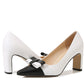 Ladies Bicolor Bow Tie Pointed Toe Shallow Chunky Heel Pumps