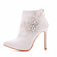 Women Stiletto Heel Pointed Toe Lace Rhinestone Wedding Short Boots